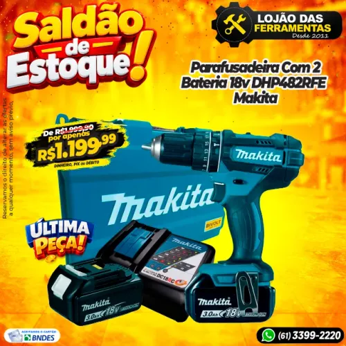 Parafusadeira Com 2 Bateria 18v DHP482RFE Makita