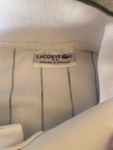 Camisa Polo Lacoste Branca listras preta Dryfit tamanho G