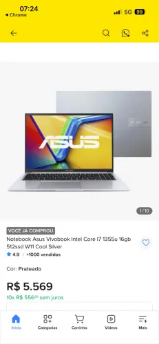 Notebook ASUS Vivobook 16 - Intel Core i7 13ª Geração | 16GB RAM | SSD 512GB | Tela 16?