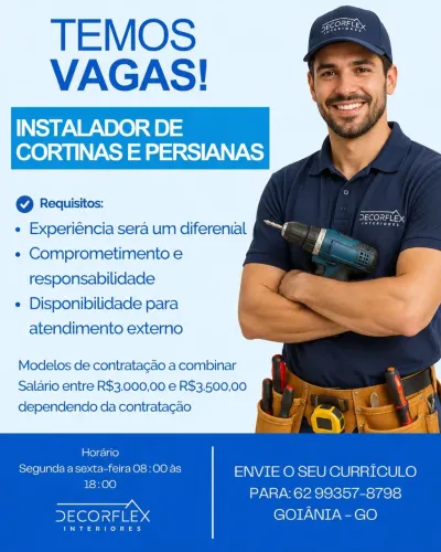 Vaga para Instalador de cortina