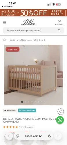Berço Haus Nature com palha 2 em 1 - USADO 1 VEZ