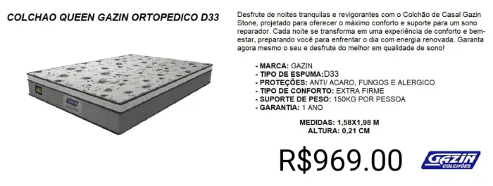 COLCHÃO QUEEM GAZIN A PRONTA-ENTREGA