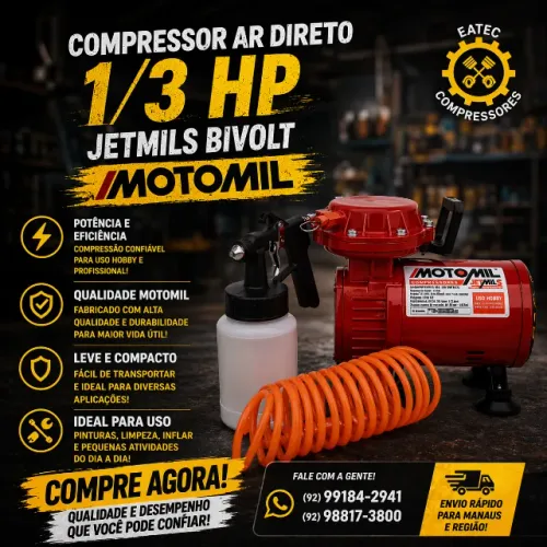 COMPRESSOR DE AR DIRETO MOTOMIL 1/3 HP - JETMILS BIVOLT