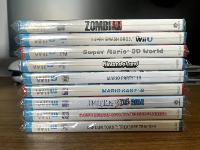Lote 9 jogos Nintendo Wii U: Mario Kart, Mario Party, Smash Bros, Donkey Kong e mais