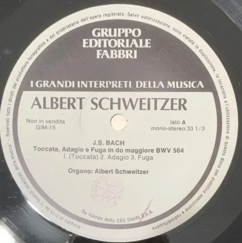 LP do Albert Schweitzer Classical Italy released 198 Gruppo Editoriale Fabbri
