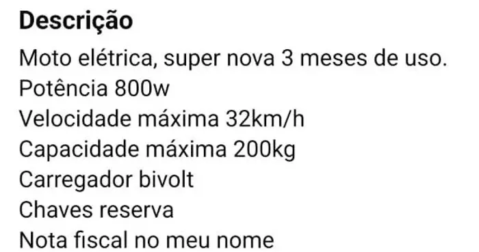 Vendo moto elétrica muito nova e bem conservada $ 6.000 aceito proposta. 
