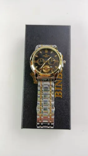 Relógio de Pulso De Luxo Quartzo Elegante Inox Casual FNGEEN Gold Black Pulseira inox 