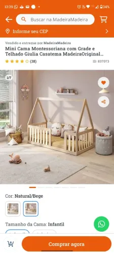 Mini Cama Montessoriana com telhado