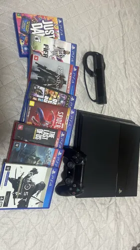 PS4 Fat + 2 Controles + 8 Jogos