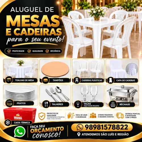 ALUGUEL DE MESAS, CADEIRAS, CAIXA TERMICA PRA FESTA OU EVENTOS 