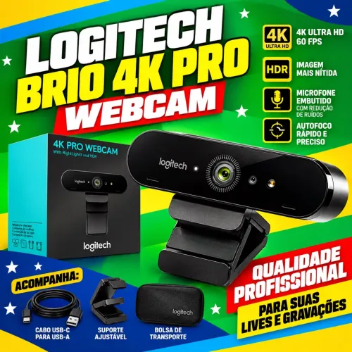 Webcam Ultra Hd 4k Pro Com Microfone Embutido Brio Logitech Cor Preto - ZAPP *73