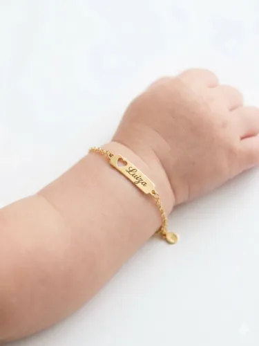 Pulseira Infantil Personalizada Nome Banhada a Ouro 14cm