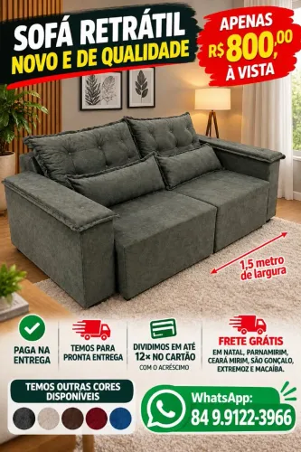 Na compra só sofá retrátil, ganhe a entrega grátis e pague na entrega.
