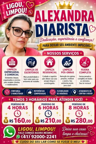 Diarista /Faxina Completa/Limpeza Residencial, Comercial e pós -obra.