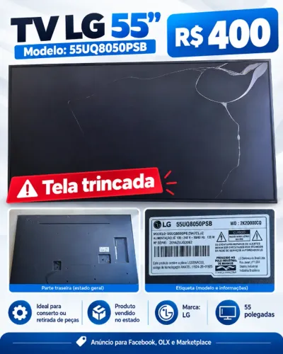 TV LG 55? 55UQ8050PSB - Tela Trincada