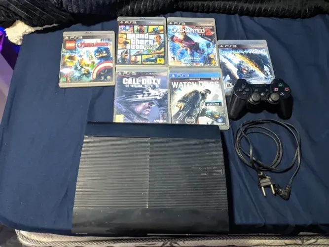 Playstation 3 Super Slim Desbloqueado + 6 jogos ORIGINAIS + controle + cabo de força PS3