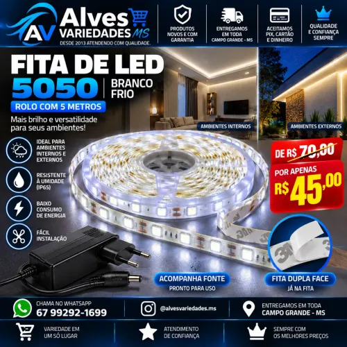 Fita de Led branco 5050 rolo com 5 metros