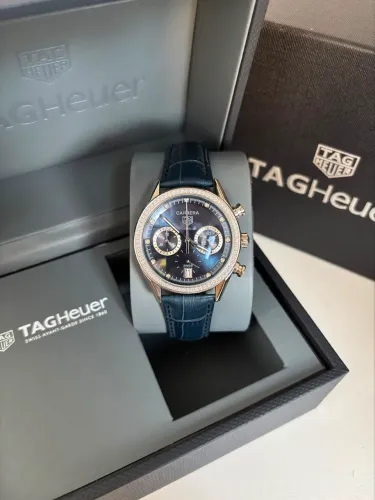 Relógio Masculino Tag Heuer Carrera 42mm Prem AAA+ Cronógrafo Azul Couro