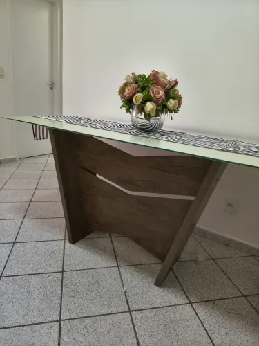Mesa 6 lugares tampo de vidro