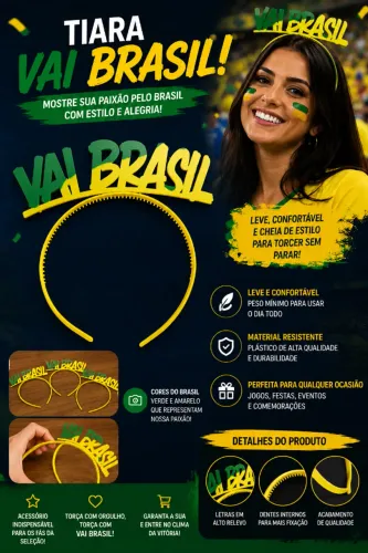 Tiara Vai Brasil | Torcedor Copa Futebol | Festa Tema Brasil