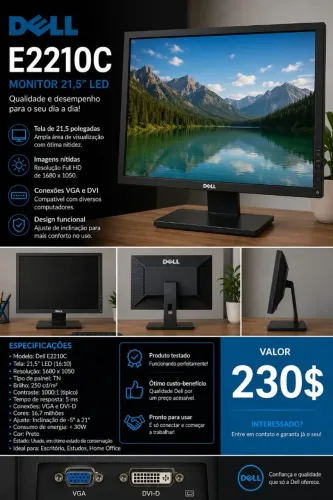 Monitor Dell 22 polegadas VGA DVI 