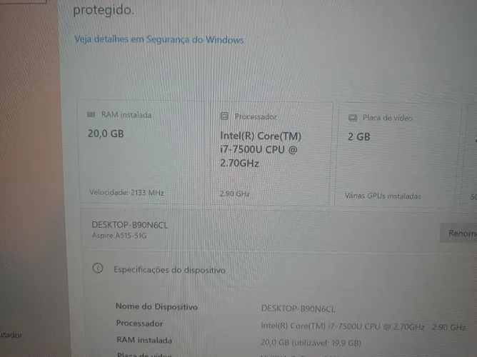 Notebook acer aspire 5 core i7 leia a descrição