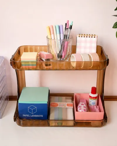 Organizador de Mesa 2 Andares para Papelaria, Escritório e Estudos