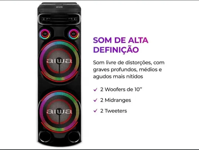 Caixa de Som Torre Aiwa AWS-T2W-02 Bluetooth 2300W RMS Amplificada