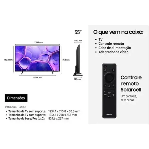 TV smart 55 polegadas 3 em 1 cristal 4k