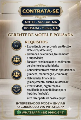 Contrata - se Gerente para Pousada e motel