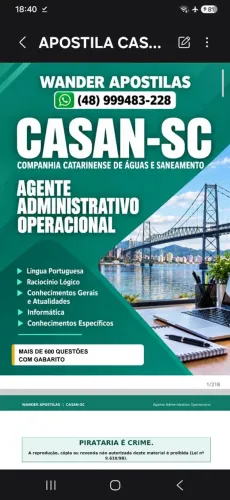 APOSTILA Casan Completa Agente Administrativo
