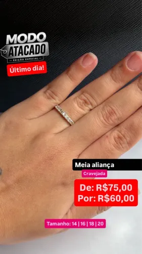 Meia Aliança Cravejada Prata 925