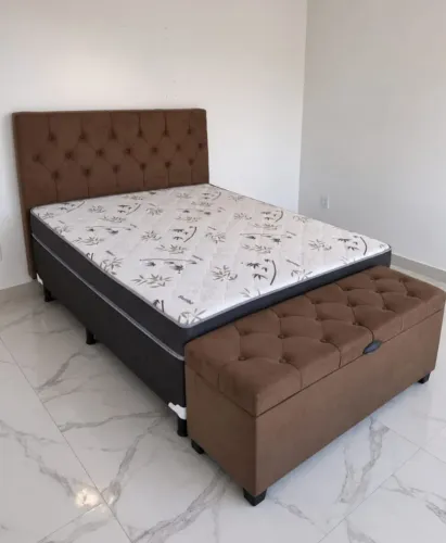 Cama Box Casal + Cabeceira + Baú Recamier