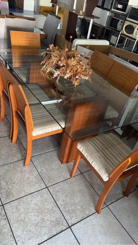 Mesa tampo de vidro 6 lugares