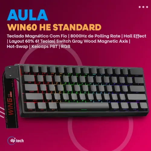 Teclado Magnético AULA Win60 HE 8KHz | Hall Effect | Switch Gray Wood -Entrega grátis-