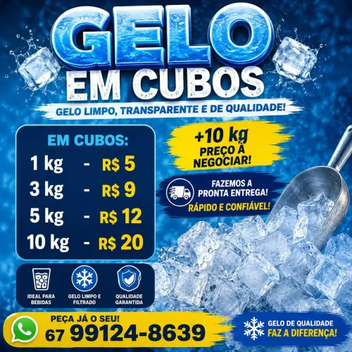 Gelo em Cubo e Gelo Saborizado - Pronta Entrega e Atacado.