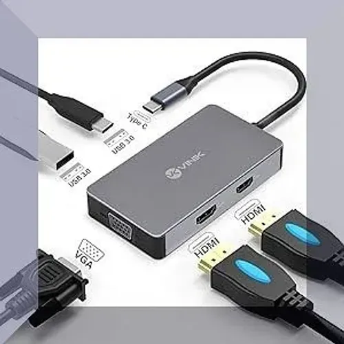 Hub USB Tipo C 5 em 1 com 2 HDMI, VGA, USB 3.0 e Power Delivery 60W Pronta Entrega