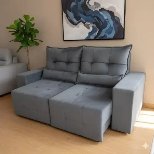 Sofá retratil e reclinavel veludo dubai cinza