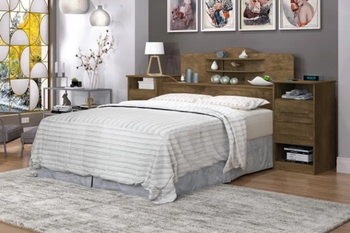 Cabec Box Casal Imperial com Mesa Lat Jequitiba - Frete Grátis - 10x S/Juros - Receba Hoje