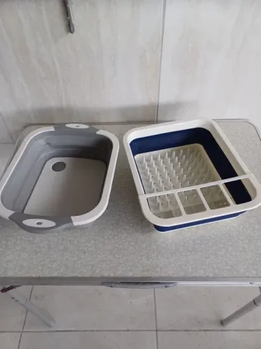 2 Peças Escorredor retrátio/ Tábua de corta alimentos + lava louças silicone retrátio.