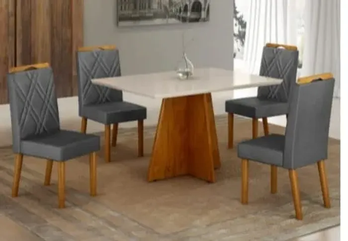 Mesa de jantar linda 120x90 cadeiras cinza 