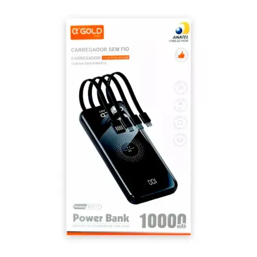Carregador Portátil E Indução com 4 Cabos Inclusos 10.000mAh 5V=3.1A BTE-17