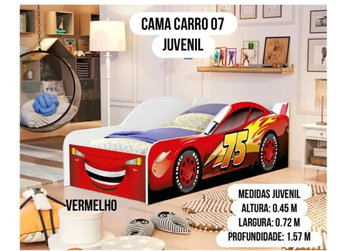 Cama Carro Infantil MDF com Colchão - Entrega e Monta na Hora
