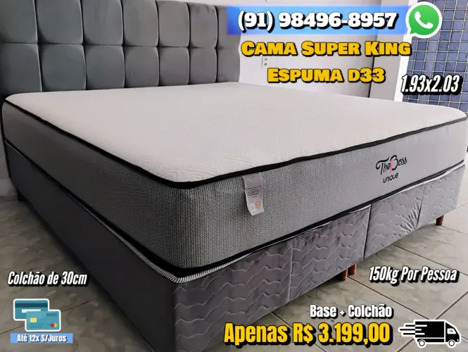 Cama Super King + Colchão Espuma D33 - Conforto e Qualidade!