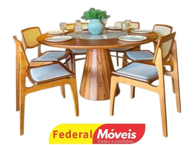 MESA 1,50m Centro Giratório COM 6 CADEIRA PÉROLA COM TELINHA (TEMOS CREDIÁRIO)