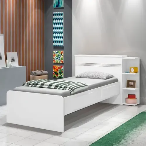 Cama Solteiro Baú Jade com Gavetas Branco.Lilas Flex J.A Moveis - Entrega Rápida! 