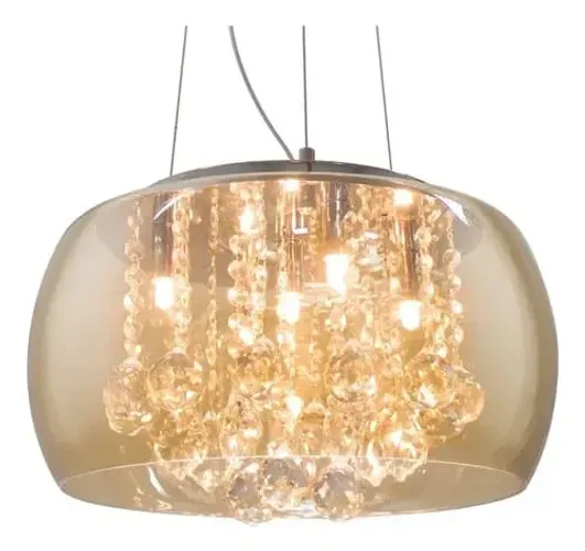 Pedente plafon vidro âmbar e cristal - cromado