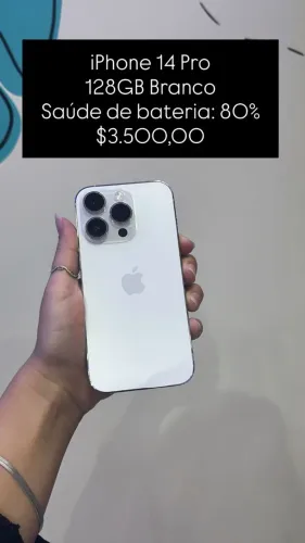 iPhone 14 Pro / 128GB / Branco / Saúde de bateria 80% / R$3.500,00