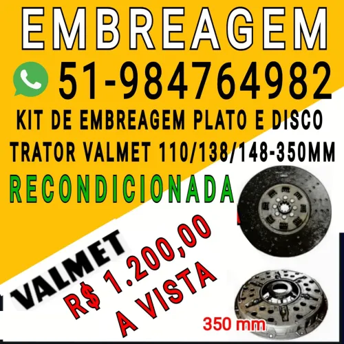 EMBREAGEM KIT PLATO E DISCO DO TRATOR VALMET  110 - 138 - 148 COM 350MM 