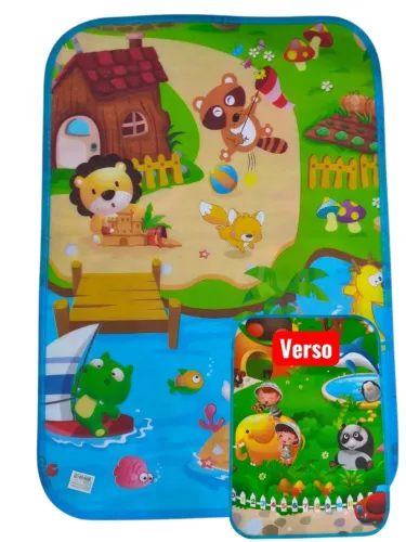 tapete infantil de atividade para engatinhar 90x60cm cd-361-azul floresta